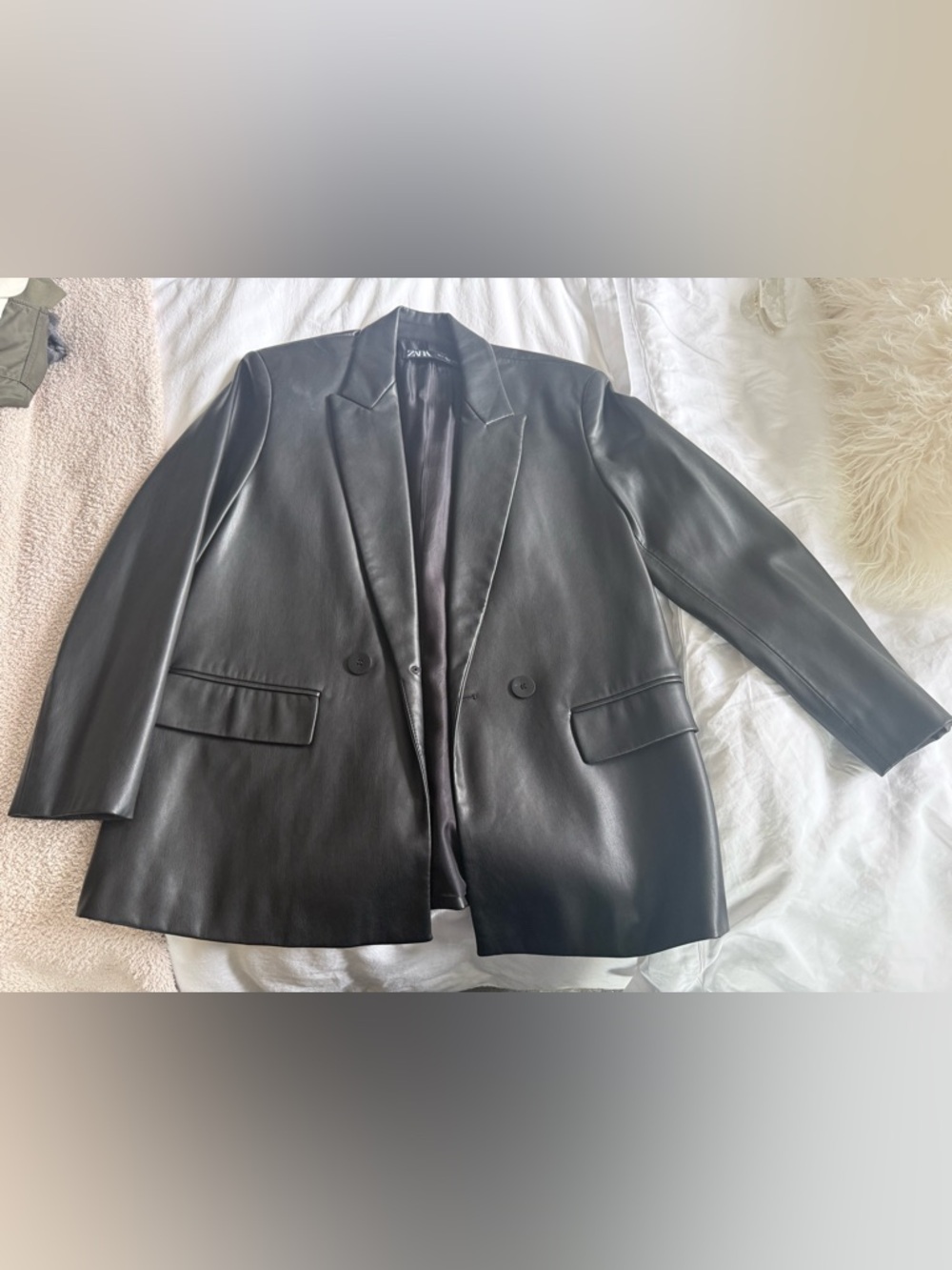Zara Black Faux Leather Blazer Jacket